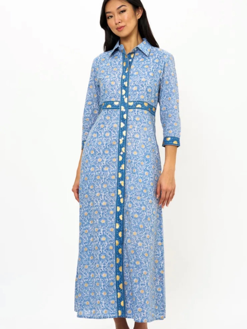 OLIPHANT NWT Bludapest Blue Maxi Length Shirt Dress Small